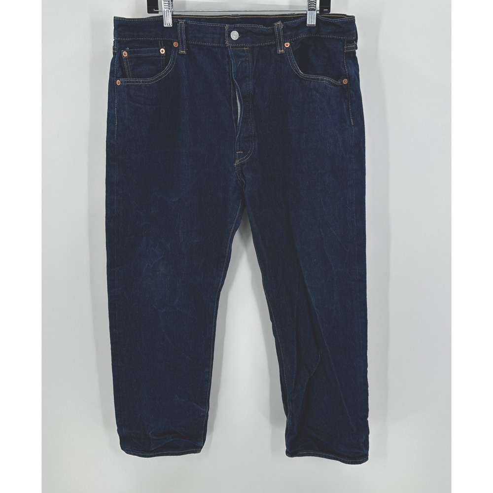 Levis 501 Jeans Mens 40 X 30 Button Fly Straight Leg Dark Wash Blue Denim